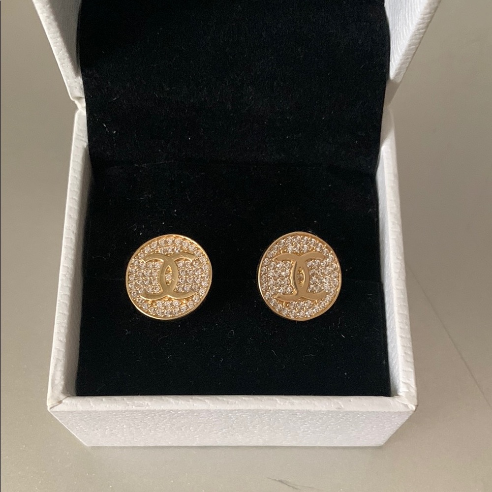 Chanel 14 k Gold Designer Stud Earrings